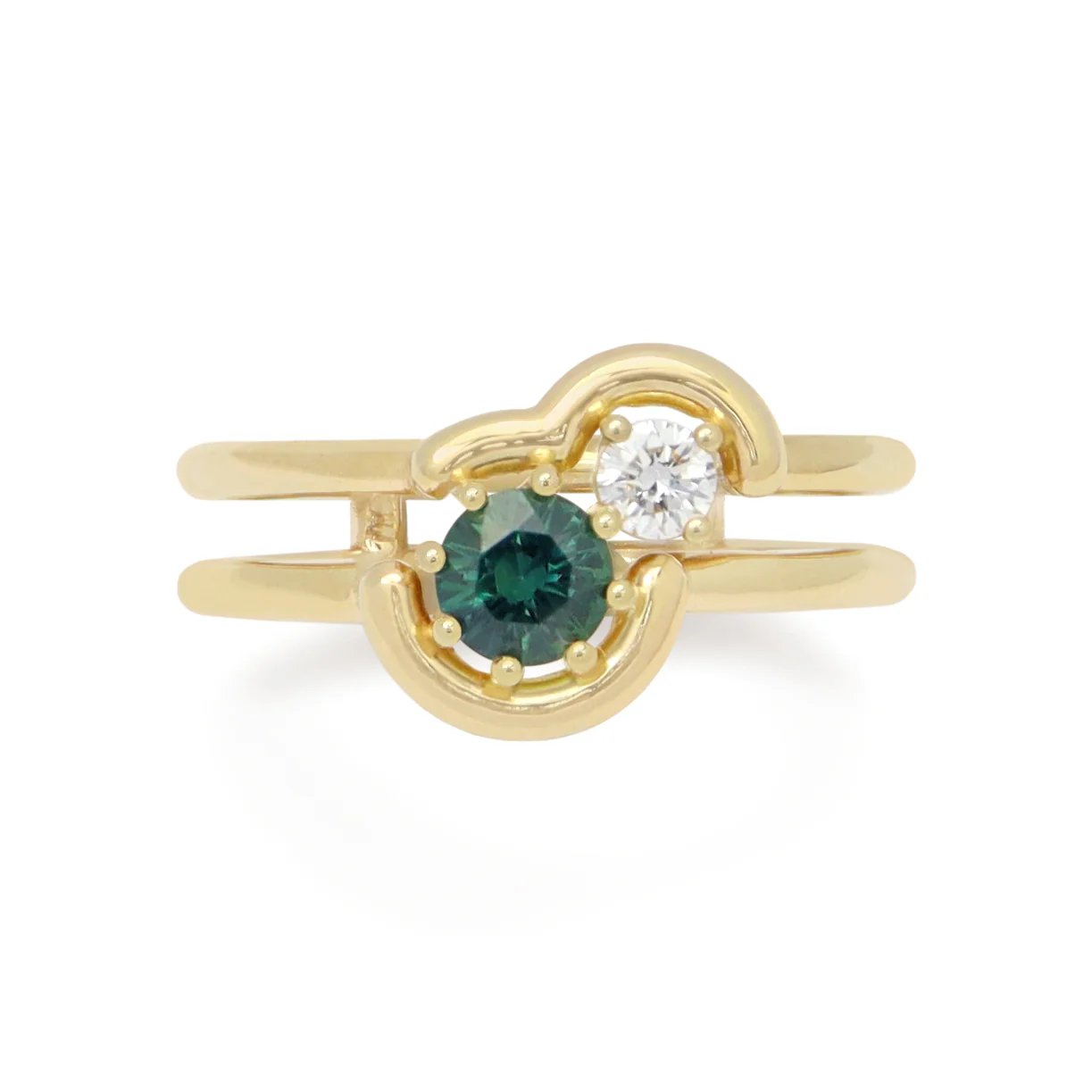 Alice Ring • Teal Sapphire and Diamond • Yellow Gold