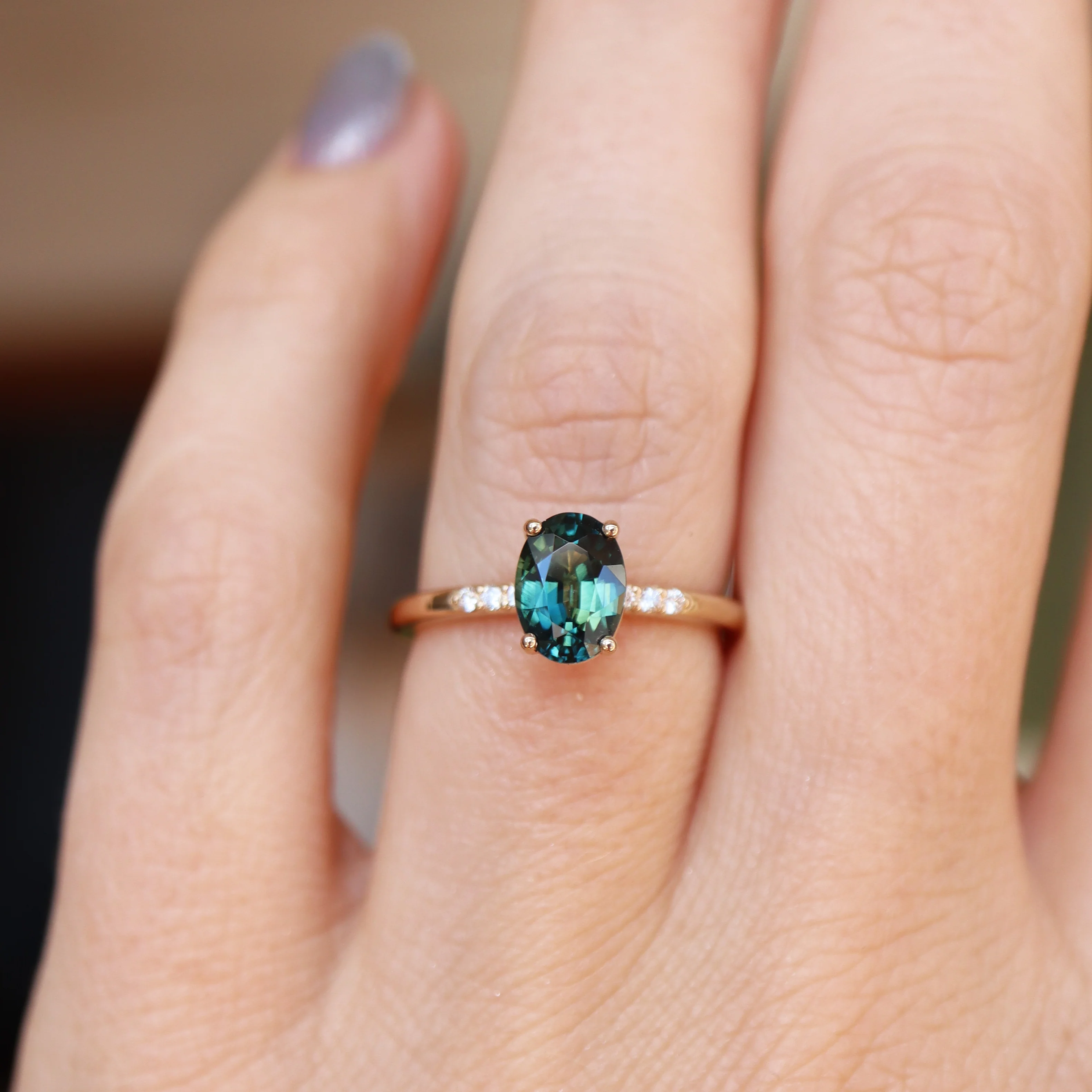 Arhea Ring • Teal Sapphire • 14K Yellow Gold - Image 4