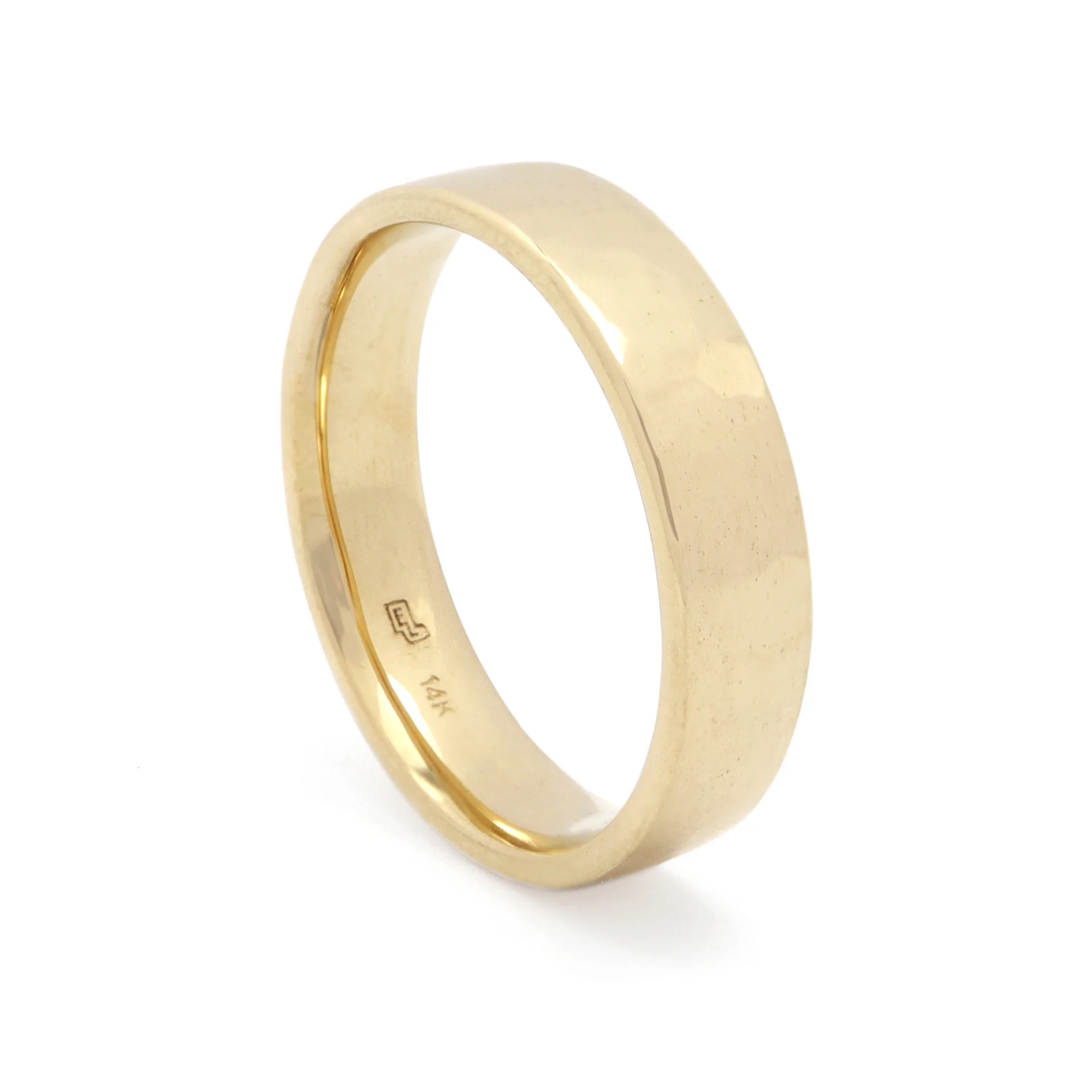 Flat Band Ring • Hammered Texture • 14K Gold •
