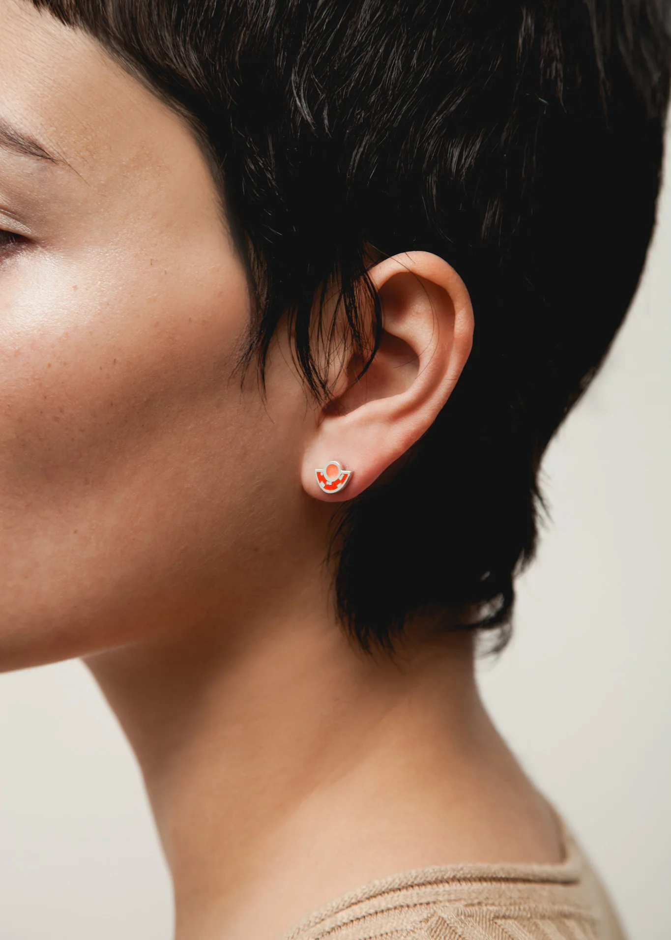 Brae Earrings • Silver • Mosaic Inlay • Red - Image 2