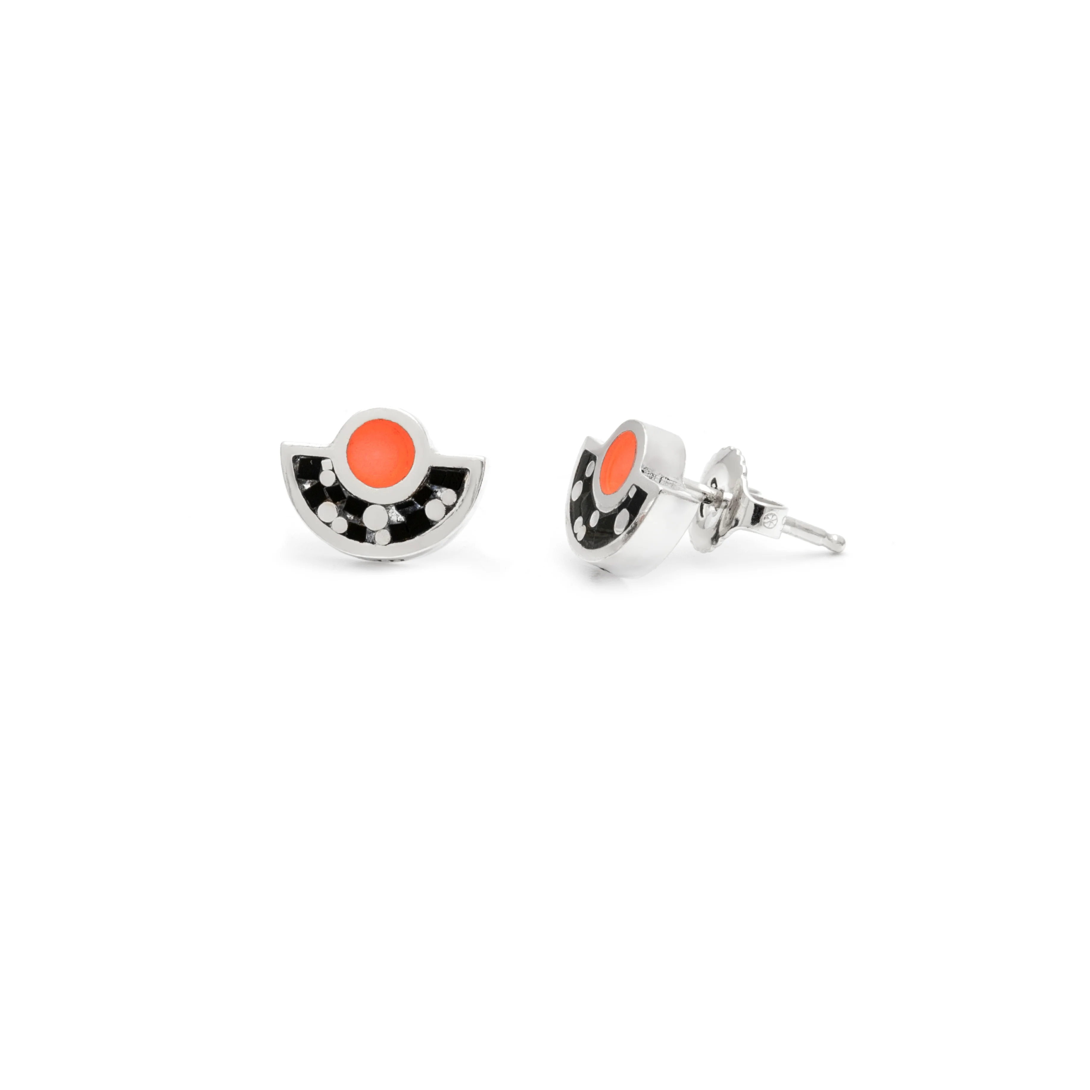 Brae Earrings • Silver • Mosaic Inlay • Black/Peach