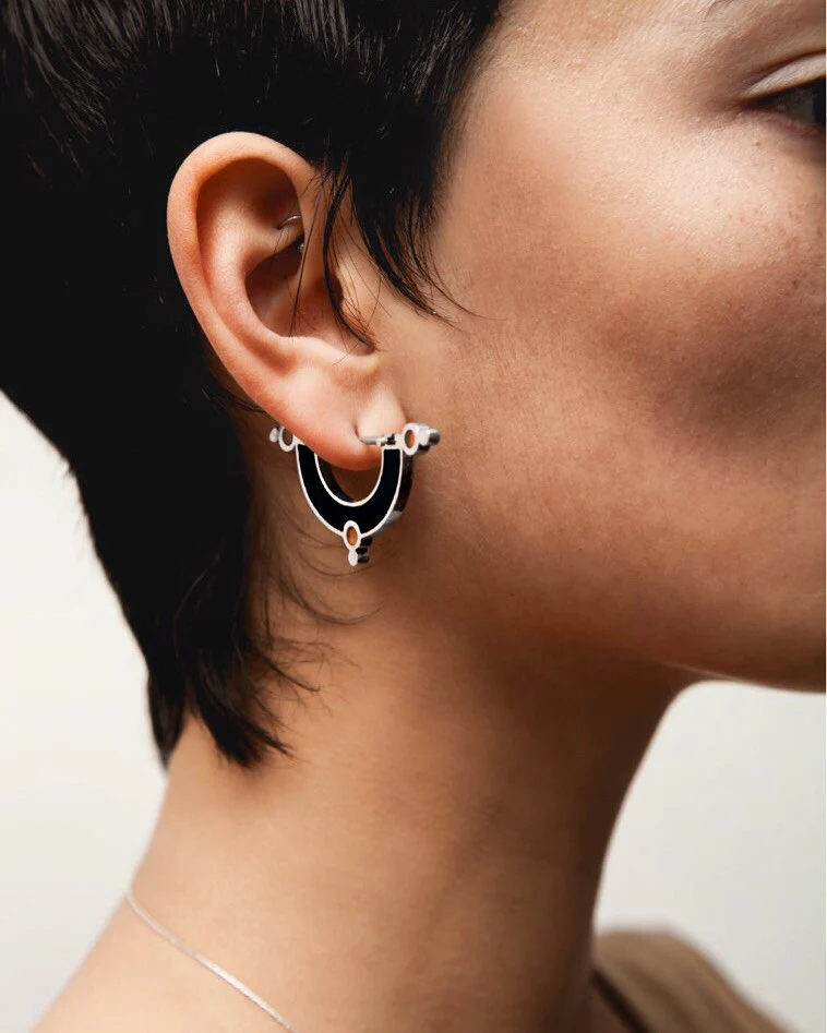 Daydream Earrings • Silver • Solid Inlay • All Black - Image 2