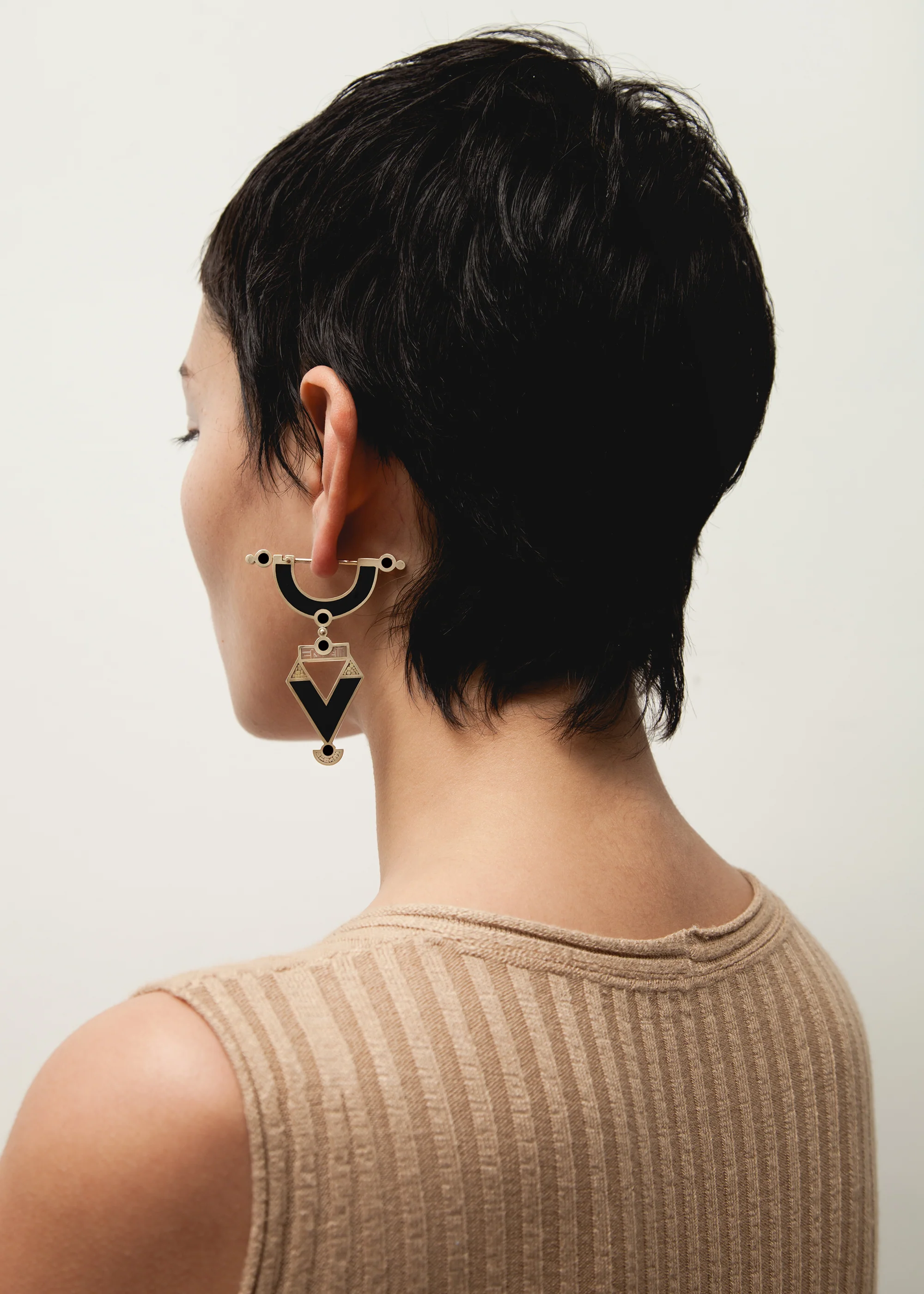 Golden Age Earrings • Bronze • Solid Inlay • All Black - Image 2