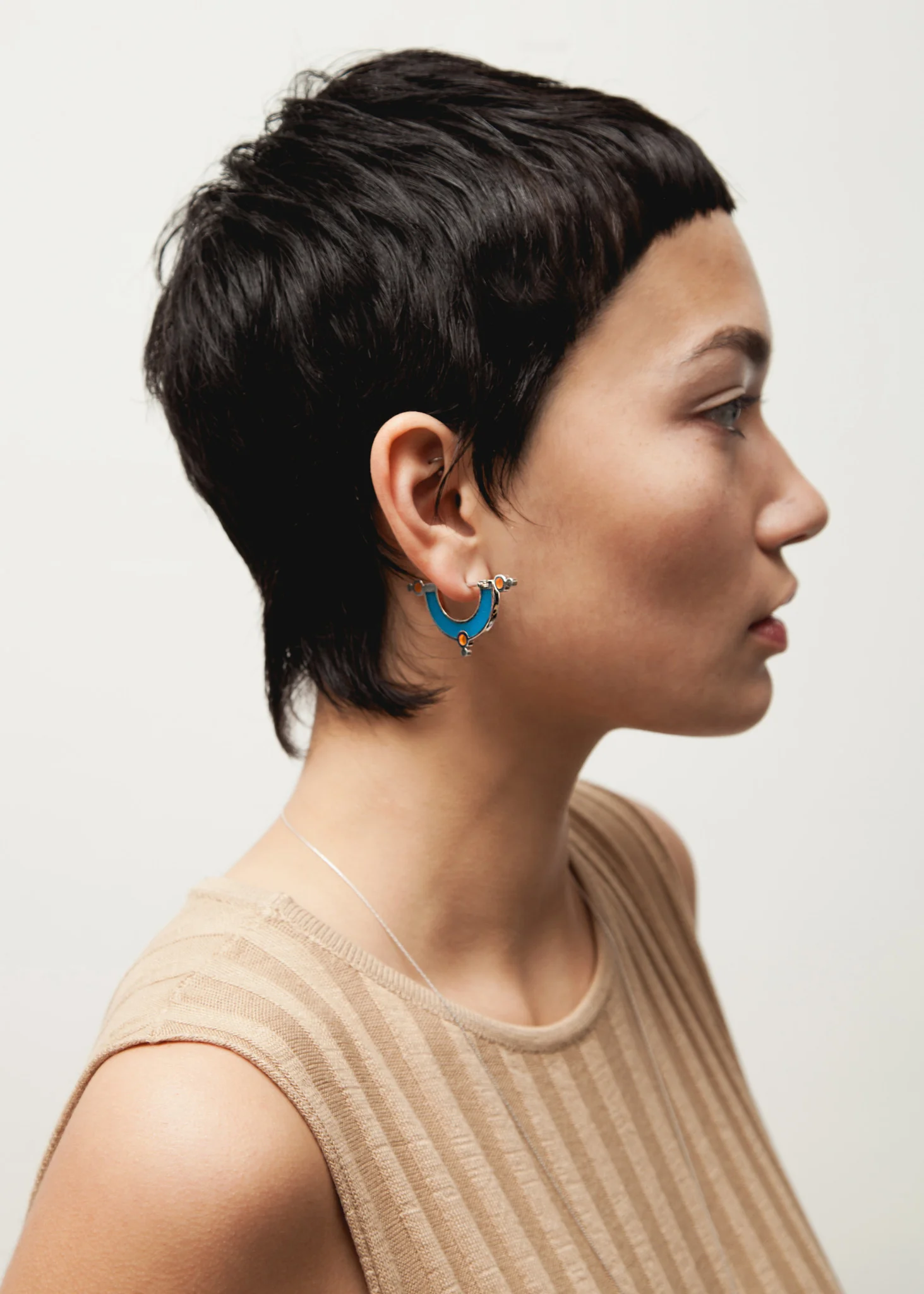 Daydream Earrings • Silver • Solid Inlay • Blue/Peach - Image 2