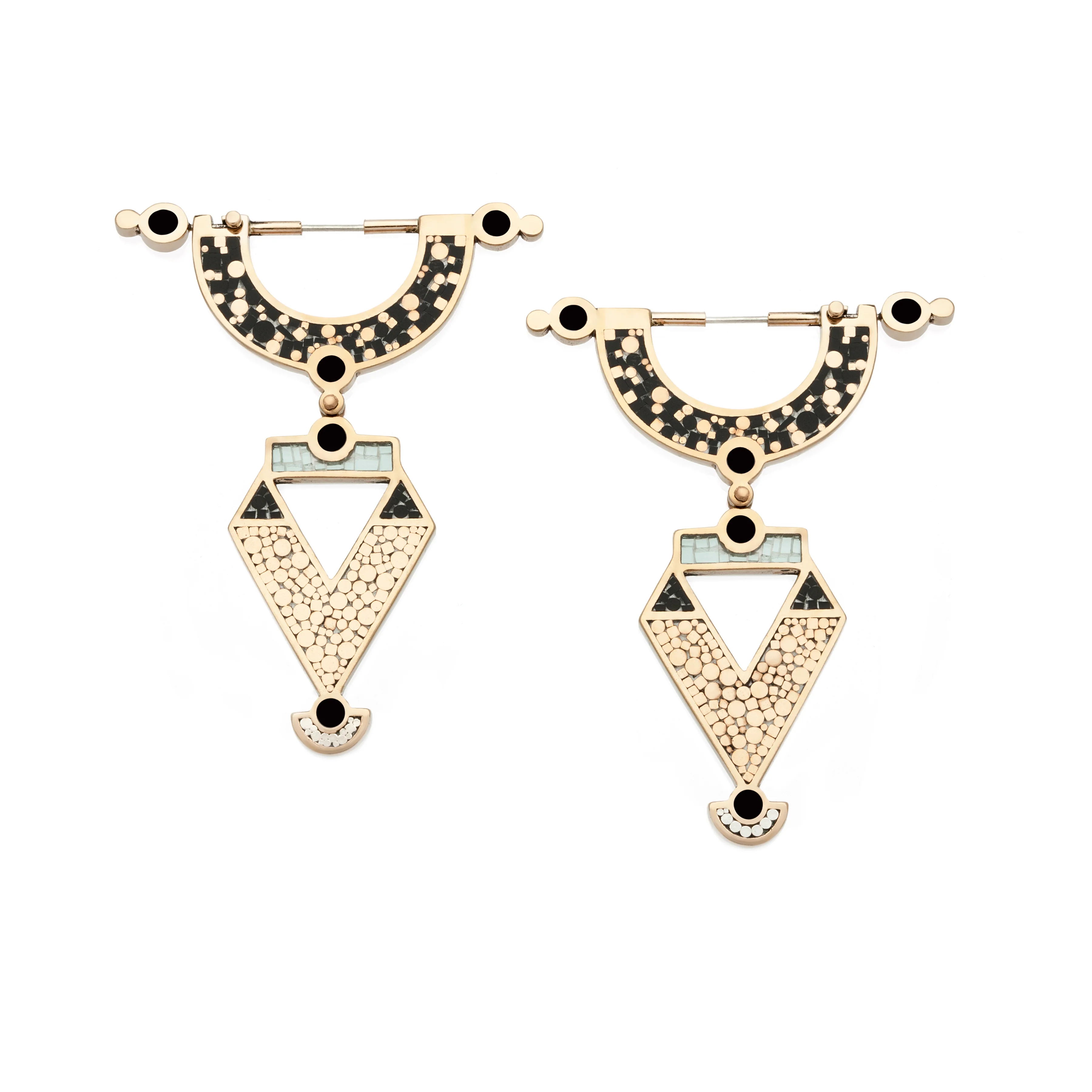 Golden Age Earrings • Bronze • Mosaic Inlay • All Black