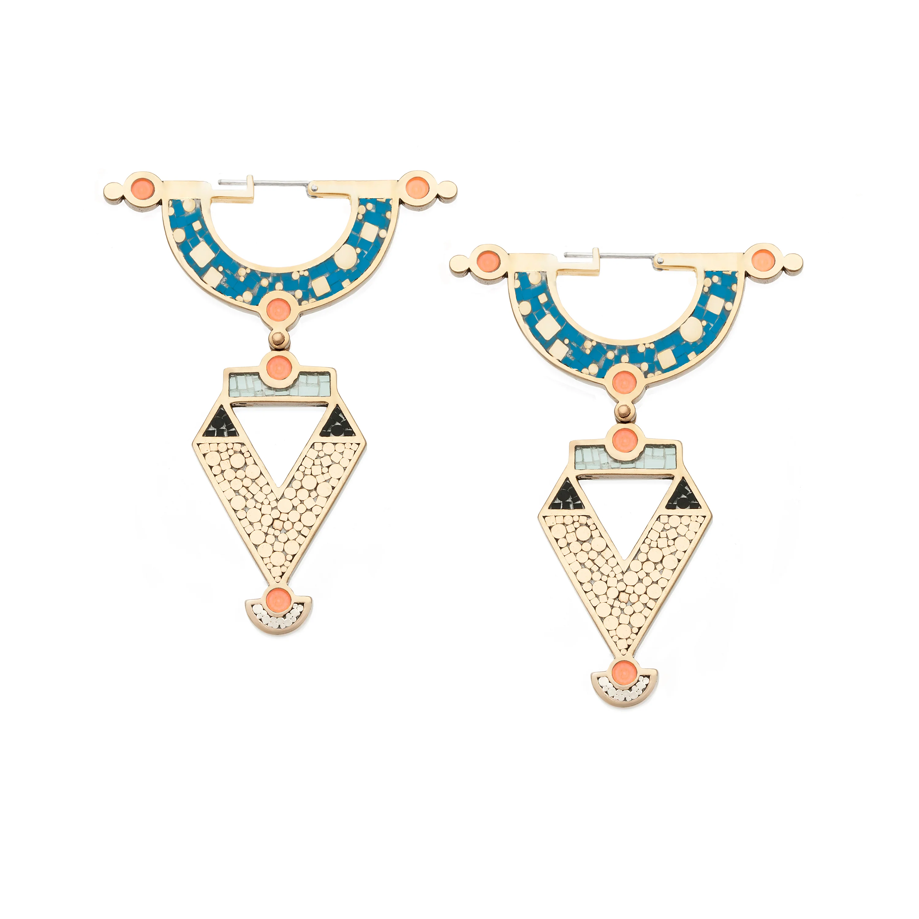 Golden Age Earrings • Bronze • Mosaic Inlay • Blue/Peach