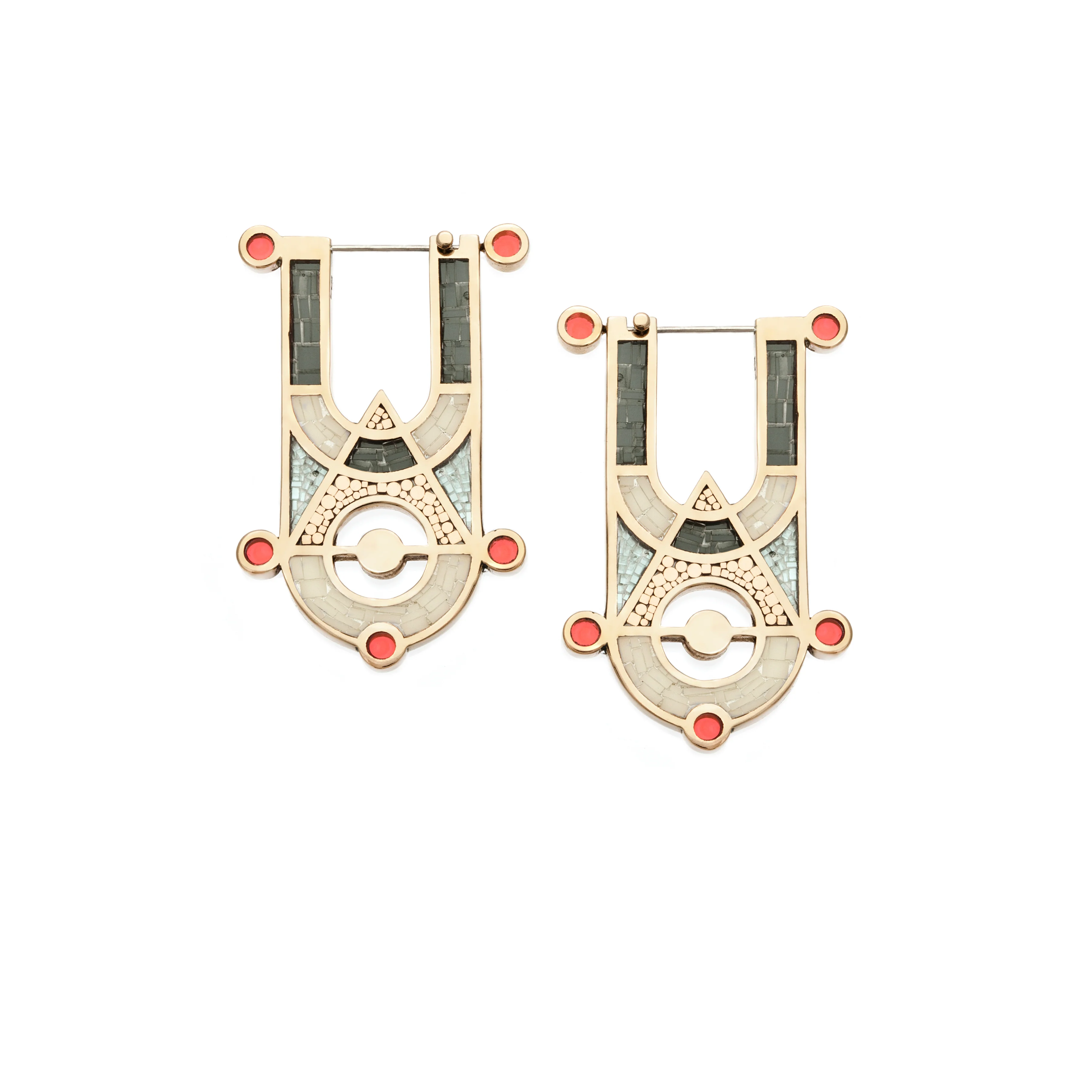 High Priestess Earrings • Bronze • Mosaic Inlay • Grey