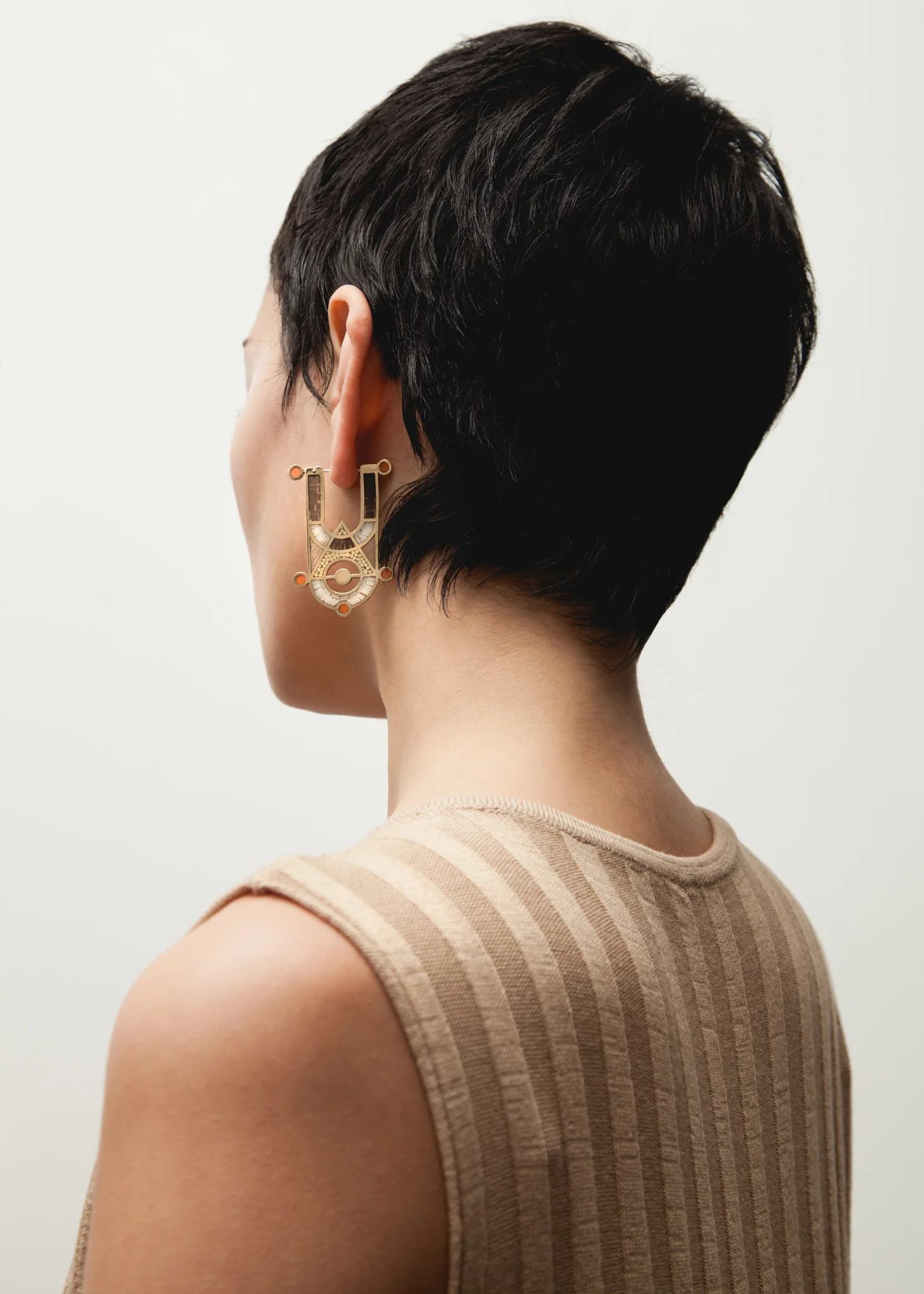 High Priestess Earrings • Bronze • Mosaic Inlay • Grey - Image 3