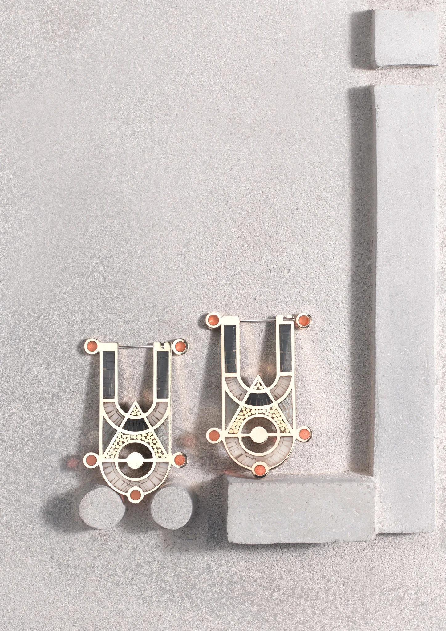 High Priestess Earrings • Bronze • Mosaic Inlay • Grey - Image 4