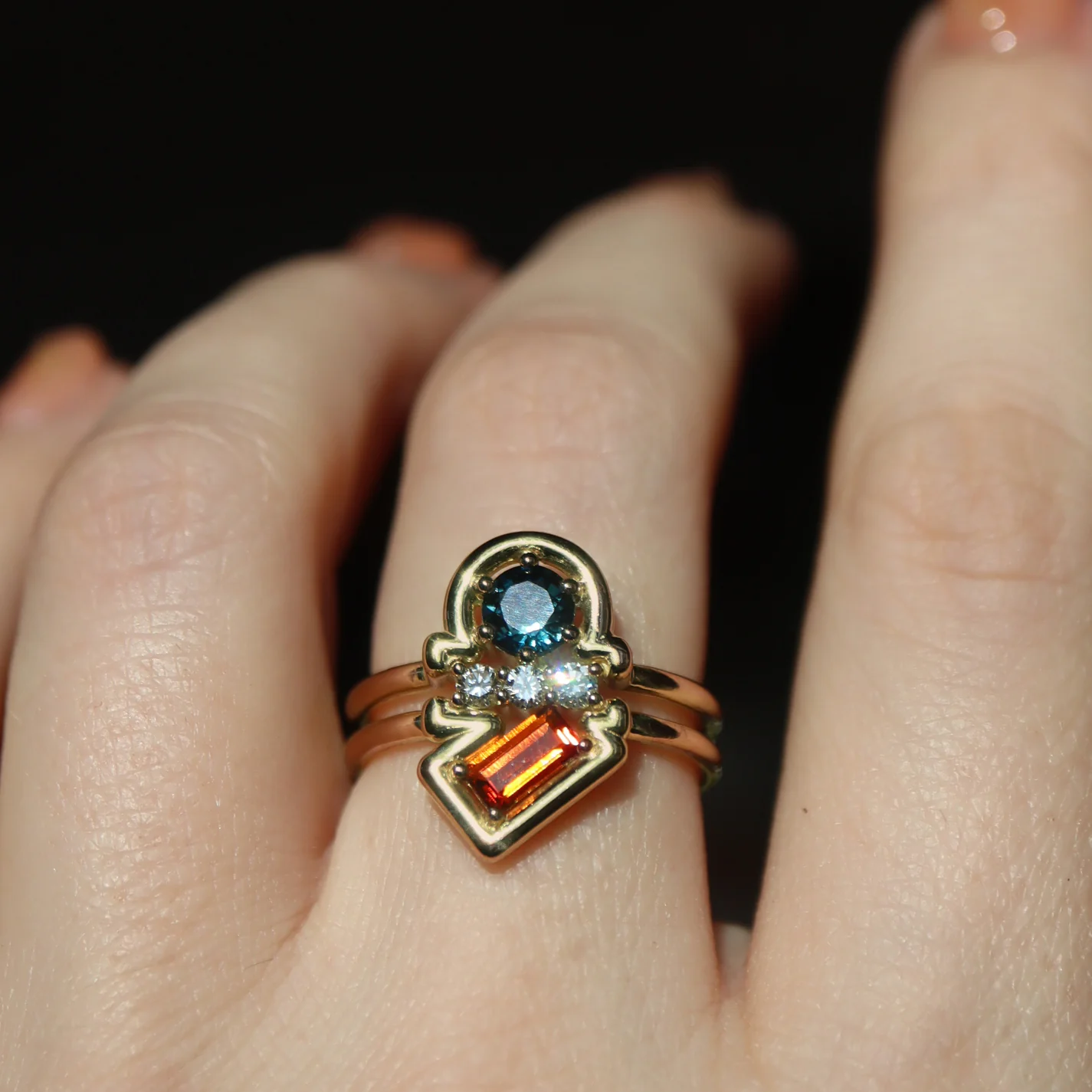 Leith Ring • Fire Citrine • Sapphire • Diamond • 14K Yellow Gold - Image 3
