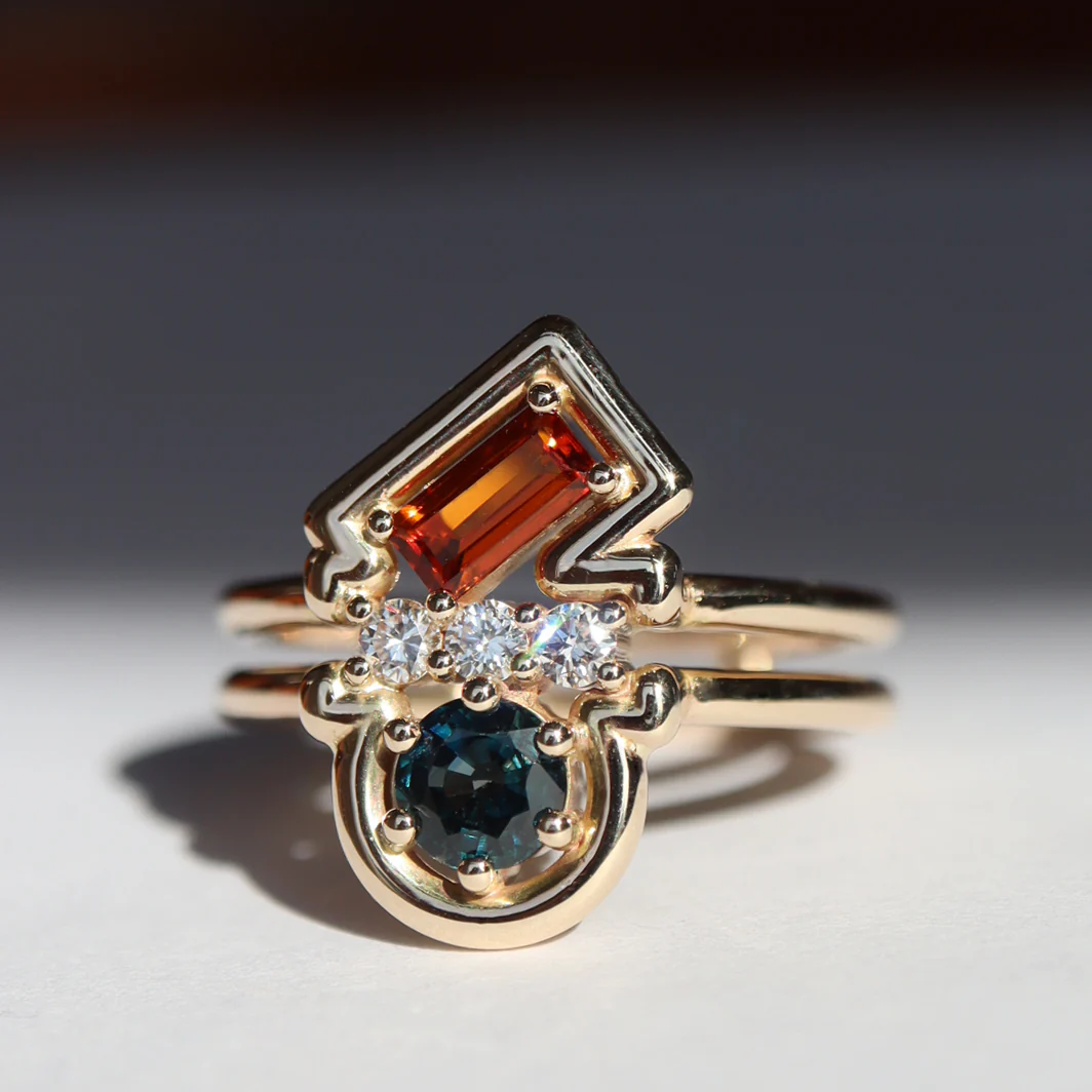 Leith Ring • Fire Citrine • Sapphire • Diamond • 14K Yellow Gold - Image 4