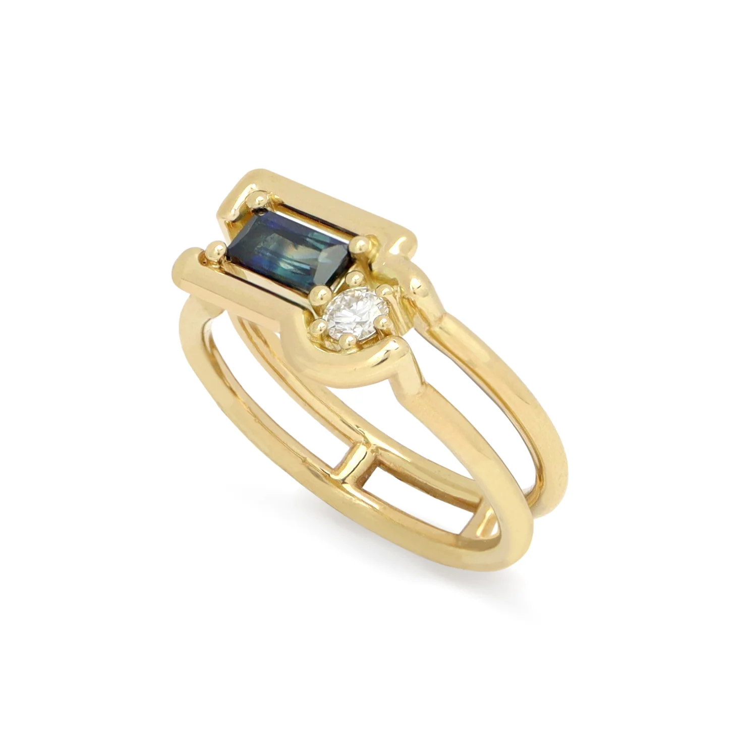 Moni Ring • Blue Sapphire and Diamond • Yellow Gold - Image 2