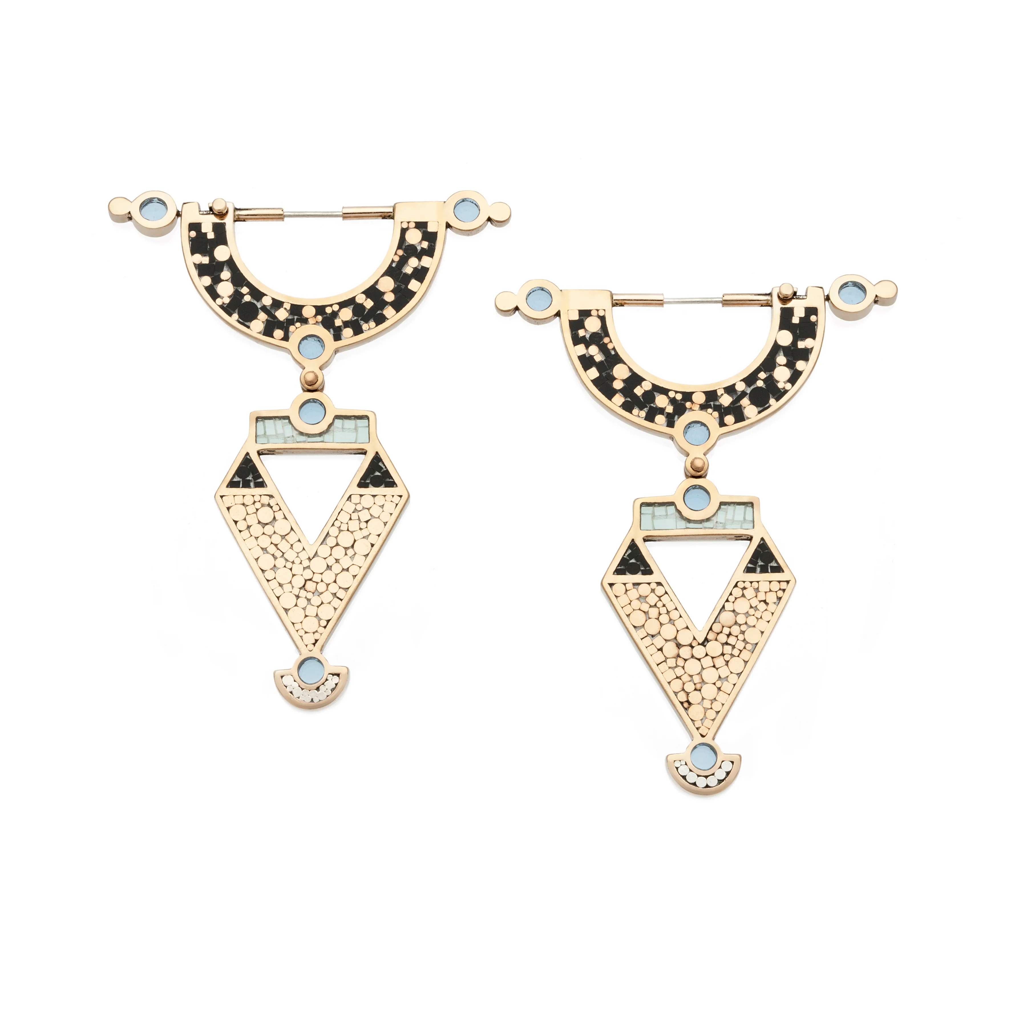 Golden Age Earrings • Bronze • Mosaic Inlay • Black/Blue
