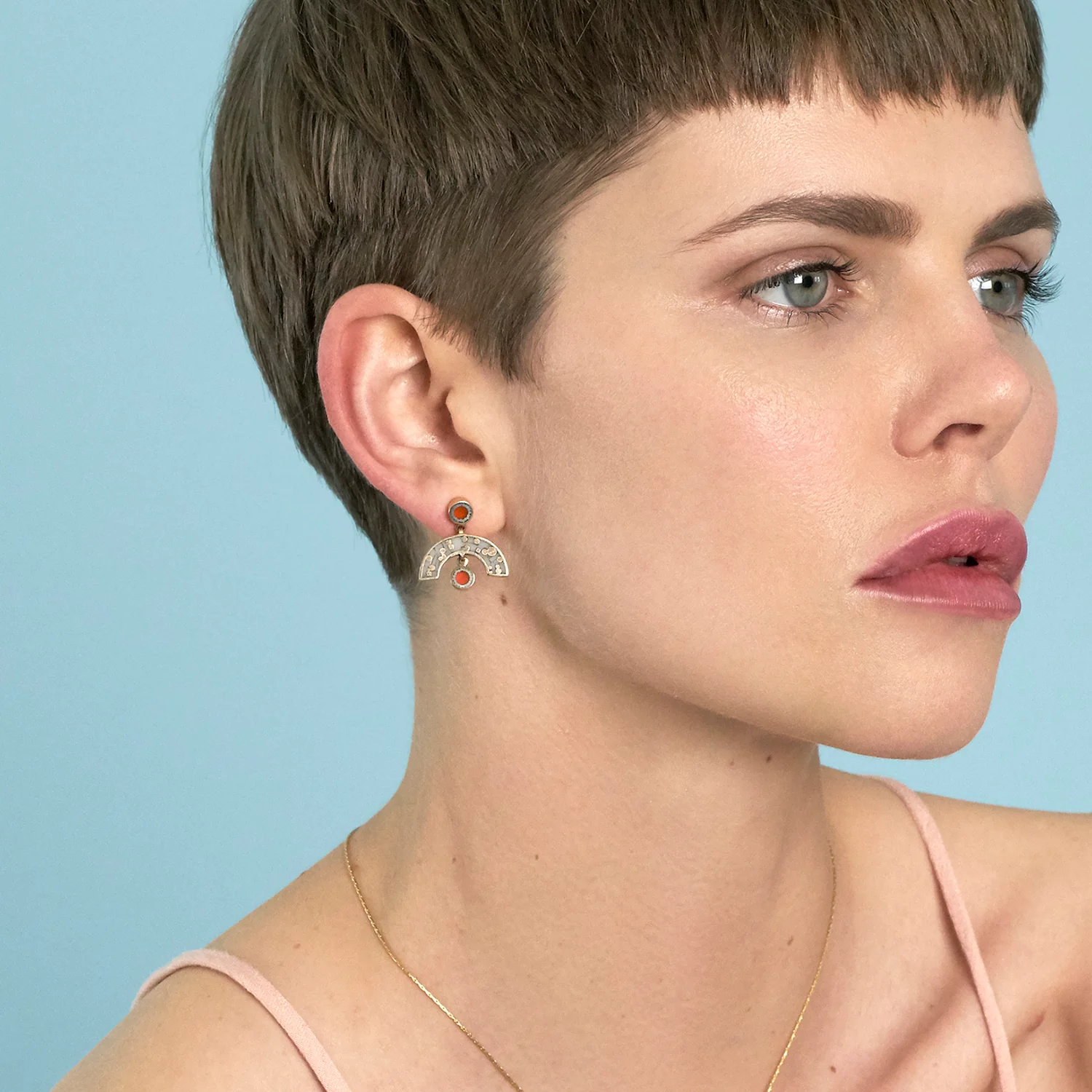 Sweet Baby James Earrings • Bronze • Mosaic Inlay • Cream/Peach - Image 2