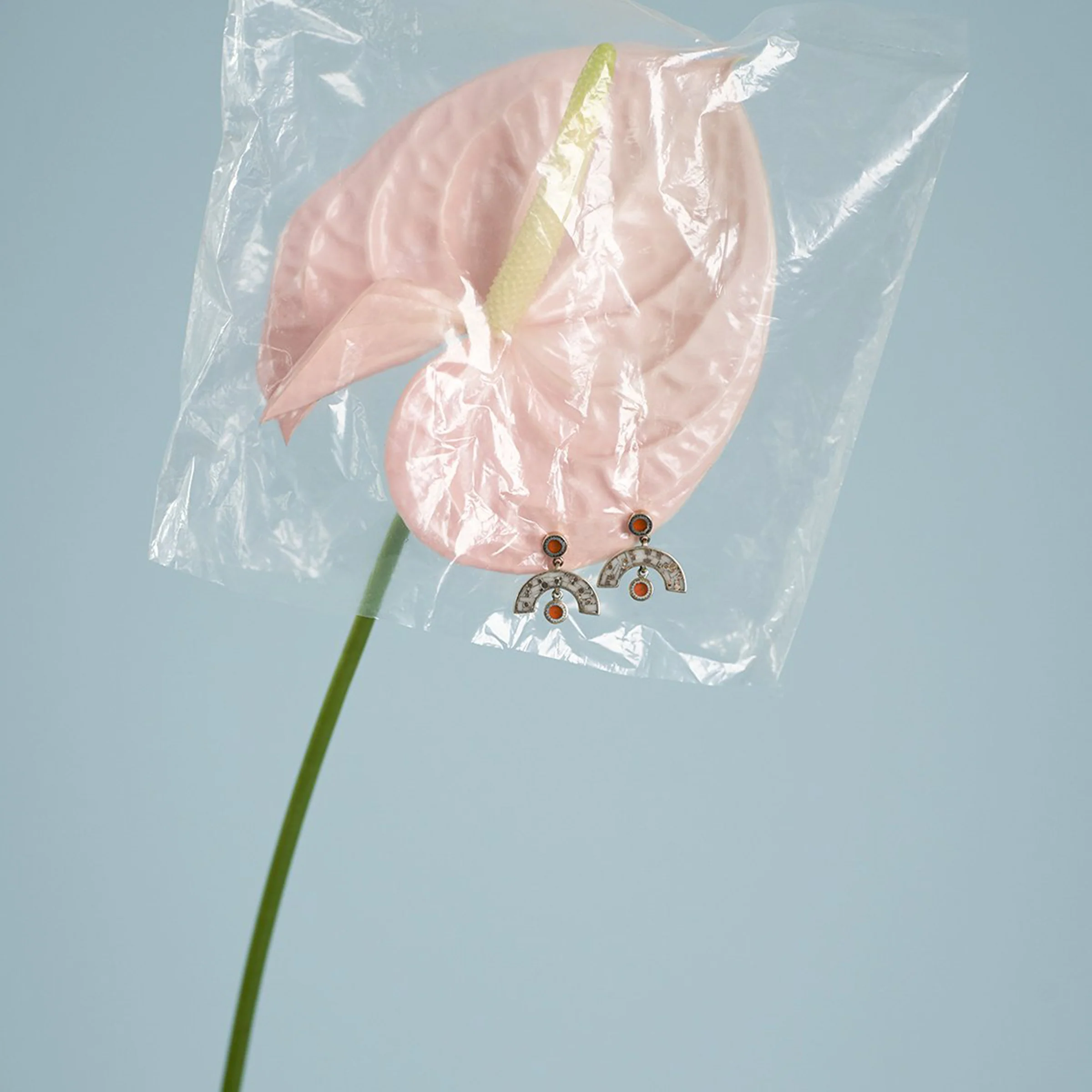 Sweet Baby James Earrings • Bronze • Mosaic Inlay • Cream/Peach - Image 3