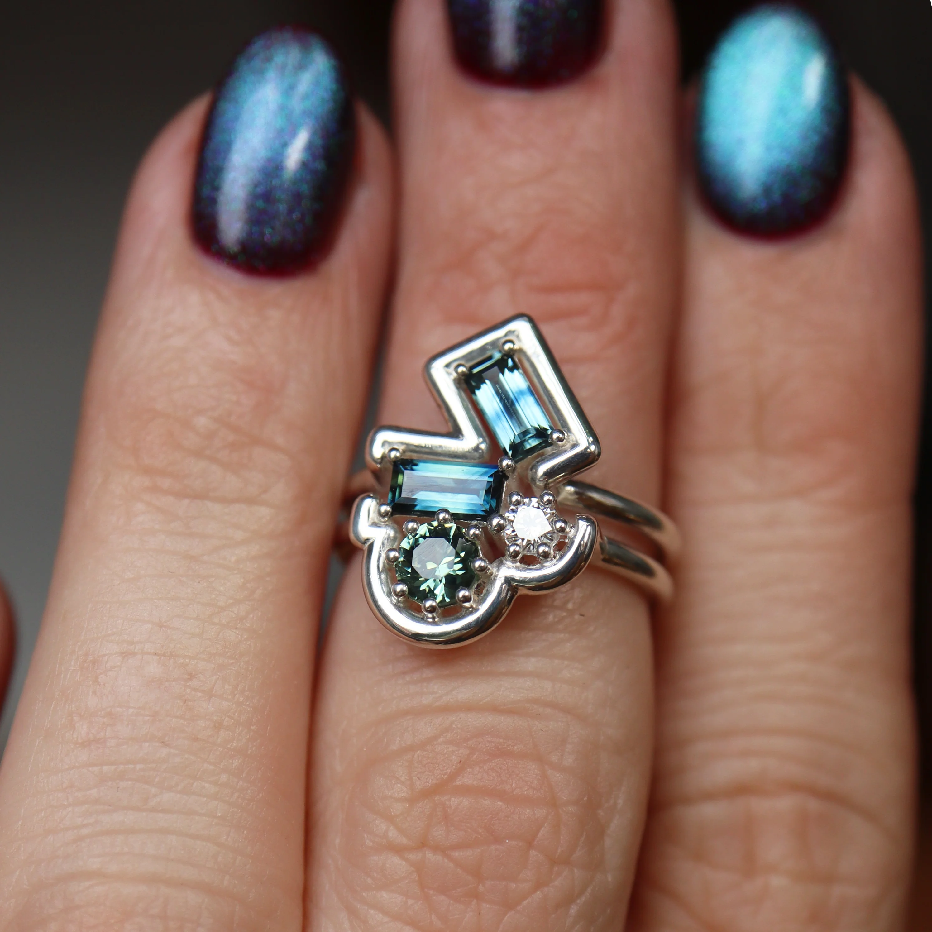 Rita Ring • White Gold • Sapphire • Diamond • - Image 3